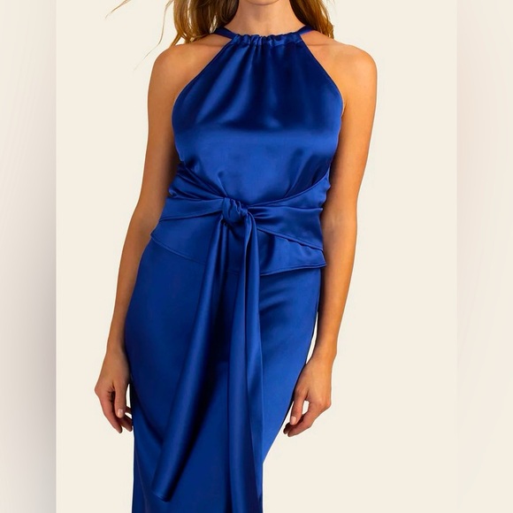 Trina Turk NWT Royal Blue Satin Halter Top With Bow Sash - Picture 1 of 8